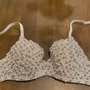 White Rhinestone and Pearl Windsor Bra Top!! 💫